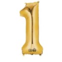 Balon, foliowy Cyferka Mini "1" 15x35 cm, złoty