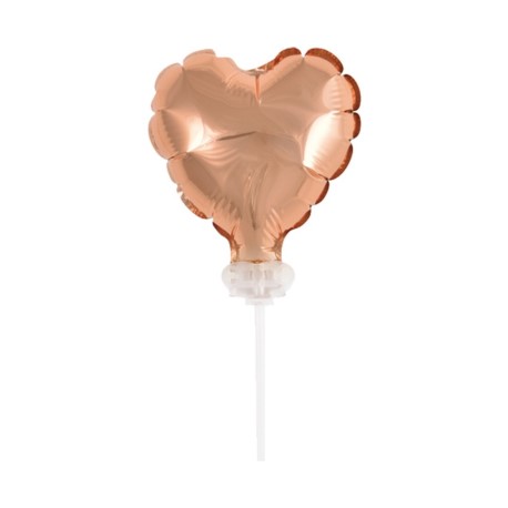 Balon foliowy 8 cm serce na patyczku, różowo-złote