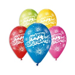 Balony Happy Birthday (fajerwerki), 12"/ 5szt.