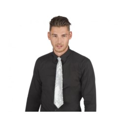 Krawat błyszczący, srebrny, 40 cm