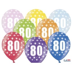 Balony 30 cm, 80th Birthday, Metalic Mix 6 szt.