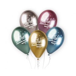 Balony Shiny Premium Hel Happy Birthday, 13"/ 5szt