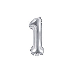 Balon foliowy Cyfra "1", 35cm, srebrny