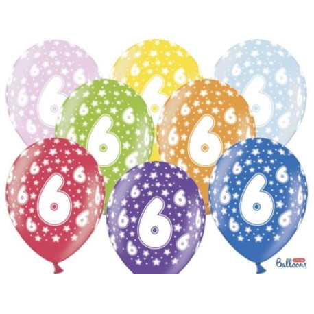 Balony 30 cm, 6th Birthday, Metalic Mix, 6 szt.