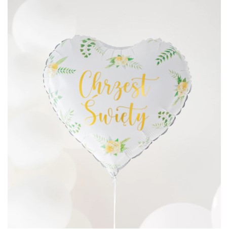Balon foliowy biały serce Chrzest 45 cm