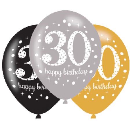 Balony lateksowe 30 Lat Sparkling Birthday 6szt.
