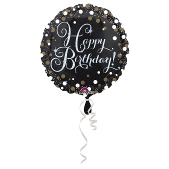 Balon foliowy Happy Birthday czarny 43cm