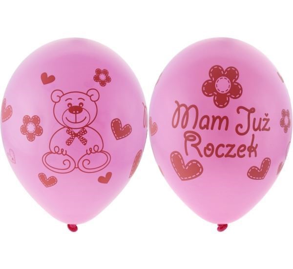 Balony Premium "Moje 1 urodziny(różowy) 12" 5 szt.
