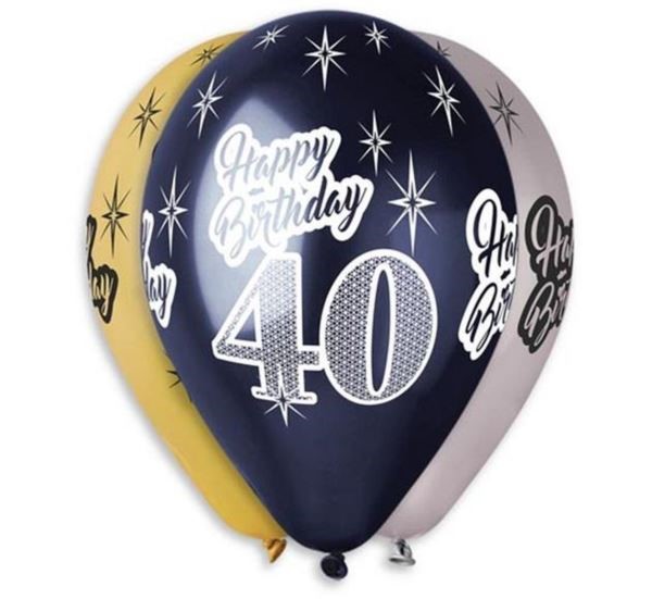 Balony Premium "Happy Birthday 40", metaliczne, 12