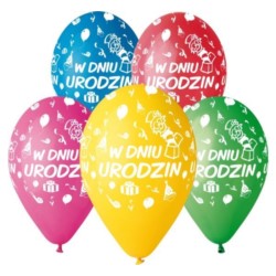 Balony Premium "Wdniu urodzin", 12" / 5 szt.