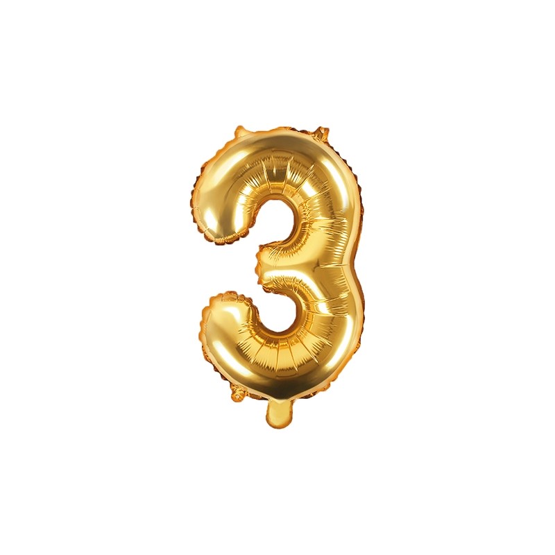 Balon foliowy Cyfra "3", 35cm, złoty