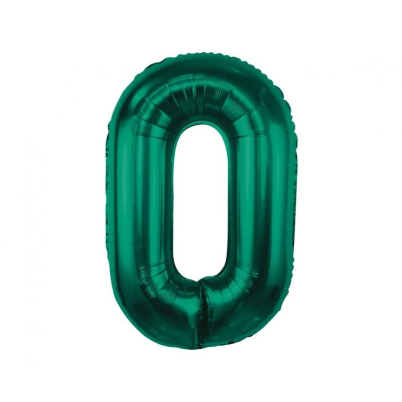 Balon foliowy B&C, cyfra 0, zieleń butelkowa,85cm