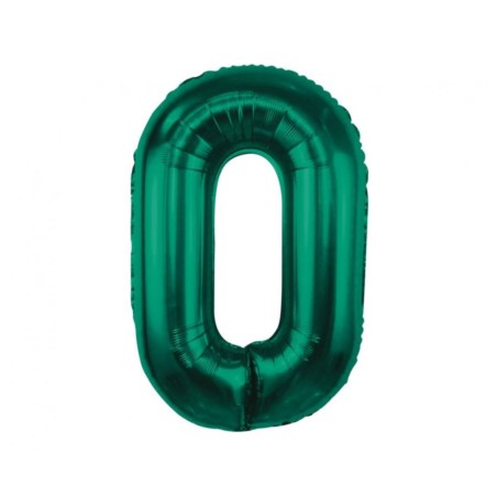 Balon foliowy B&C, cyfra 0, zieleń butelkowa,85cm