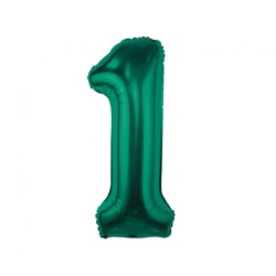 Balon foliowy B&C, cyfra 1, zieleń butelkowa,85cm