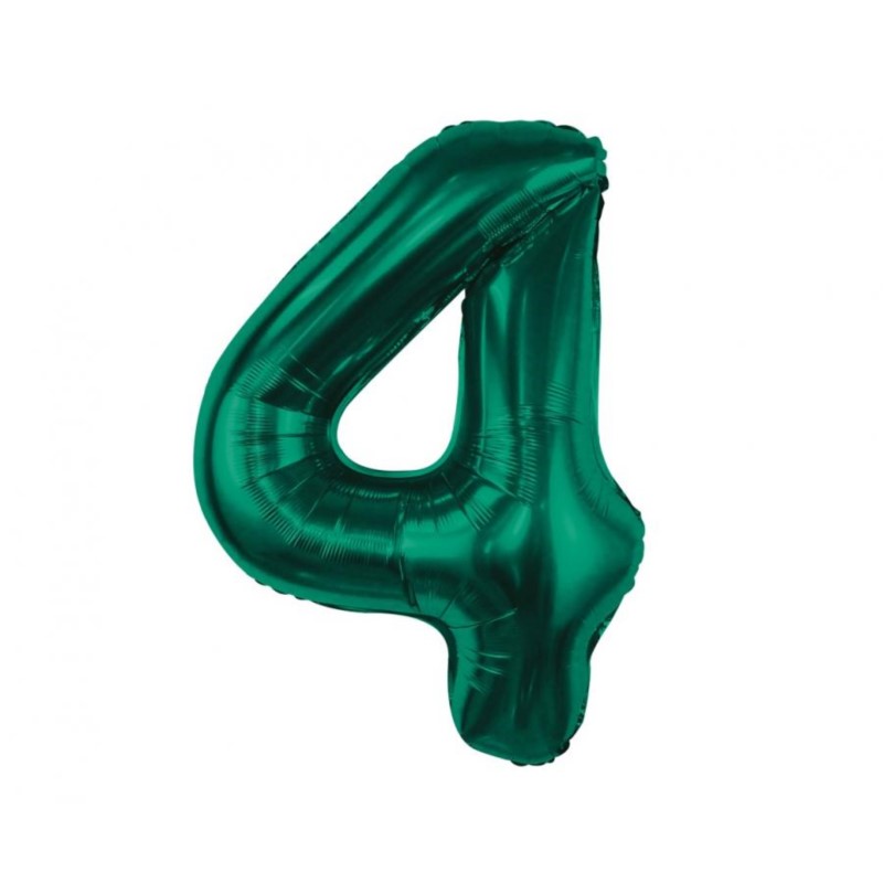 Balon foliowy B&C, cyfra 4, zieleń butelkowa,85cm