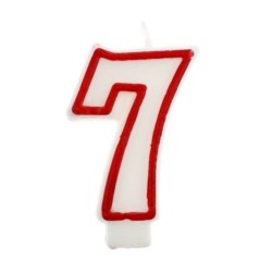 Świeczka cyferka "7", czerwony kontur