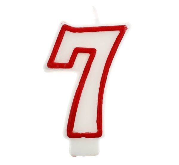 Świeczka cyferka "7", czerwony kontur