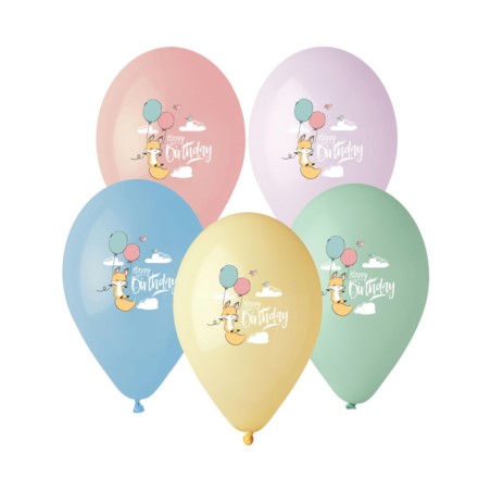 Balony Premium Hel Happy Birthday (lisek), 13"/ 5