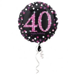 Balon foliowy "40" różowo-czarny 43 cm