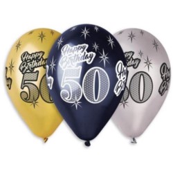 Balony Premium "Happy Birthday 50", metaliczne, 12