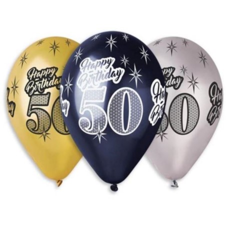 Balony Premium "Happy Birthday 50", metaliczne, 12