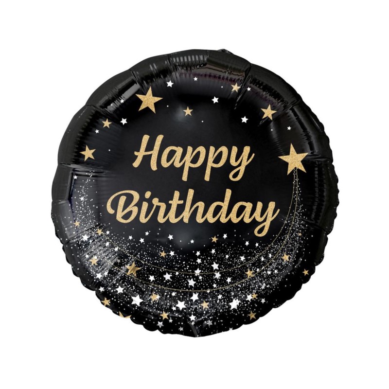 Balon foliowy B&C Happy Birthday, czarny, 18"