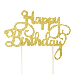 Toppery na tort Happy Birthday złote