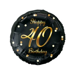 Balon foliowy B&C Happy 40 Birthday, czarny, nadru