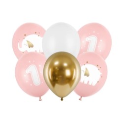 Balony 30 cm, Roczek, Baby pink / 6szt.