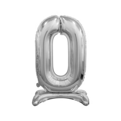 Balon foliowy B&C Cyfra stojąca 0, srebrna, 74 cm