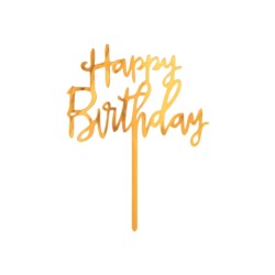Dekoracja akrylowa na tort Happy Birthday, złota,