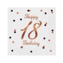 Serwetki B&C Happy 18 Birthday, białe, nadruk różo