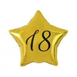 Balon foliowy "18" gwiazda złota, nadruk czarny