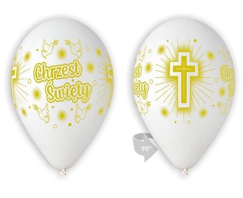 Balony Premium Chrzest, 12 " - biały, 5 szt.