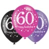 Balony lateksowe 60 lat Pink Celebration 27,5 cm