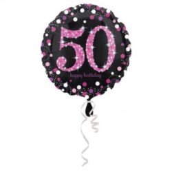 Balon foliowy "50" różowo-czarny 43 cm