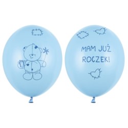 Balony 30 cm Miś - mam już...,P. Baby Blue, 6 szt.