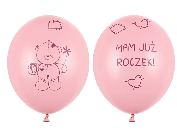 Balony 30 cm Miś - mam już...,Pastel Pink, 6 szt.