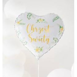 Balon foliowy biały serce Chrzest 45 cm