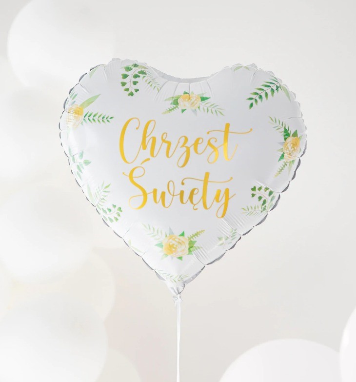 Balon foliowy biały serce Chrzest 45 cm