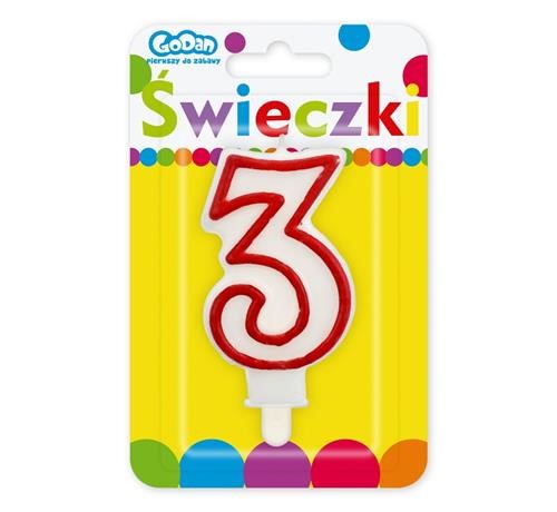 Świeczka cyferka "3",czerwony kontur