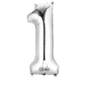 Balon foliowy cyfra "1" - srebrny, 33x86 cm