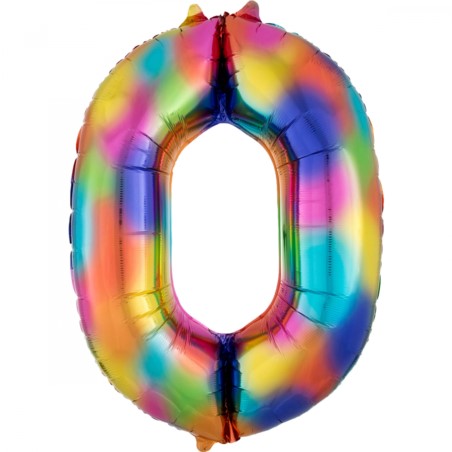 Balon foliowy cyfra "0" - Rainbow Splash, 66x88 cm