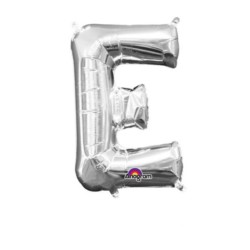 Balon foliowy Literka Mini "E" - srebrny 20x33cm