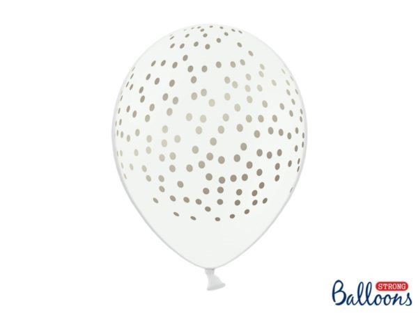 Balony 30 cm,Kropki Pastel Pure White 6 szt.