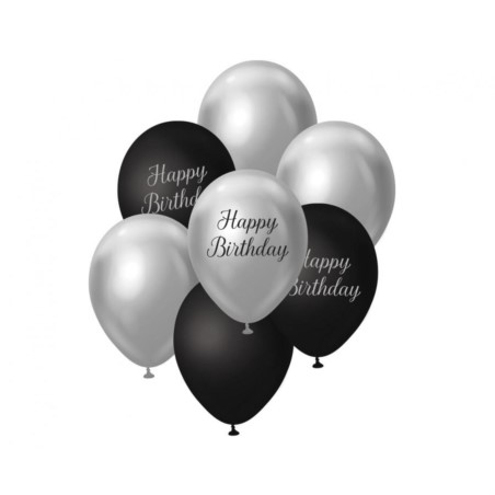 Bukiet balonowy B&C srebrno-czarny Happy Birthday,
