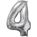Balon foliowy cyfra "4" - srebro 45x66 cm