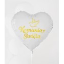 Balon foliowy biały serce Komunia Święta 45 cm