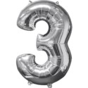 Balon foliowy cyfra "3" srebro 43x66 cm