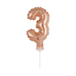 Balon foliowy 13 cm na patyczku "Cyfra 3", różowo-
